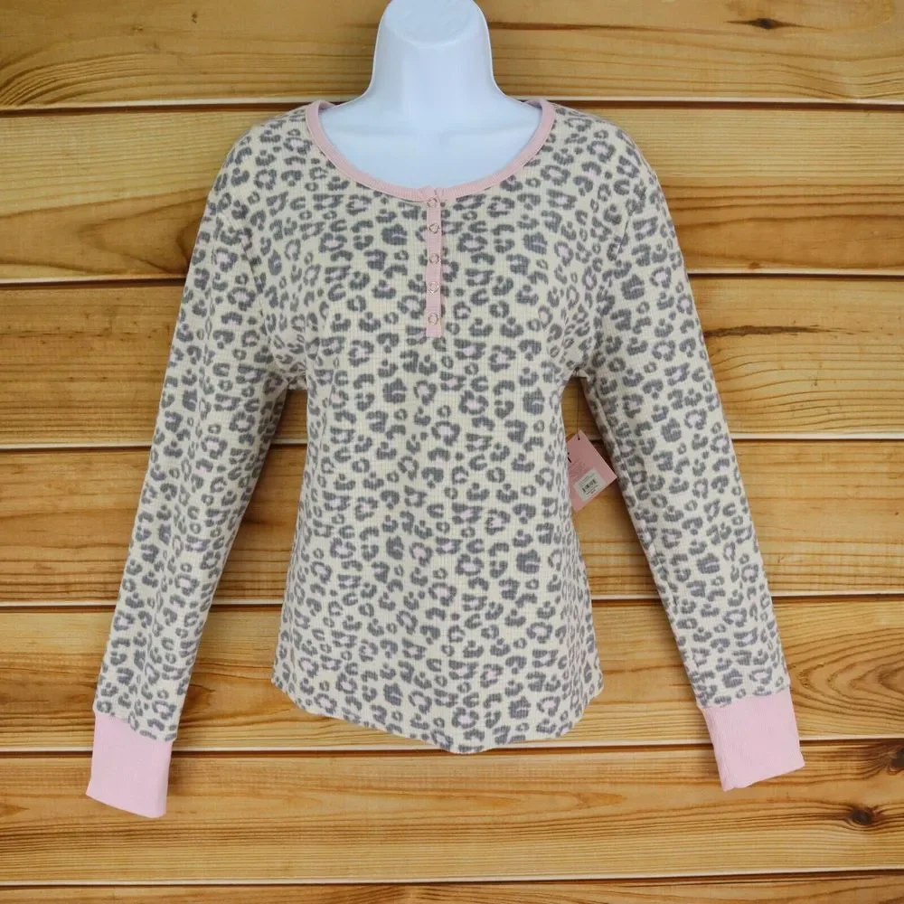 Thalia Sodi Henley Pajama Top Womens Size XL‎ Multicolor Cheetah Print Soft NWT
